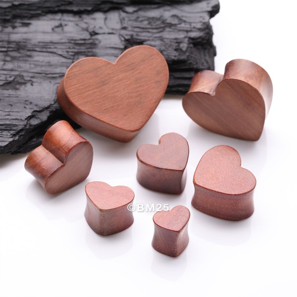 A Pair of Adorable Heart Red Cherry Wood Double Flared Plug