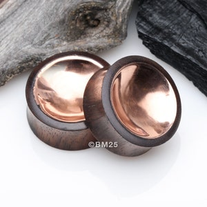 A Pair Of Rose Gold Double-Sided Bowl Sono Wood Double Flared Plug