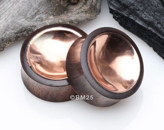 A Pair Of Rose Gold Double-Sided Bowl Sono Wood Double Flared Plug