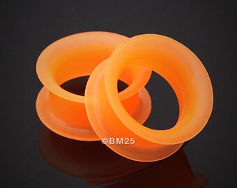 A Pair of Ultra Thin Flexible Silicone Ear Skin Double Flared Tunnel Plug-Orange