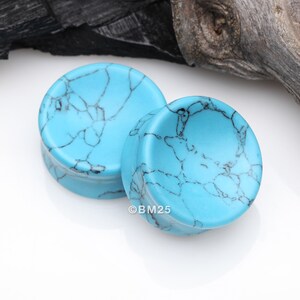 A Pair of Turquoise Concave Stone Double Flared Ear Gauge Plug