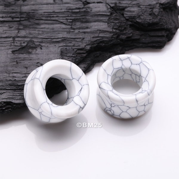 A Pair of White Howlite Stone Double Flared Eyelet Tunnel Plug