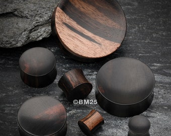 A Pair of Concave Tiger Ebony Wood Double Flared Plug