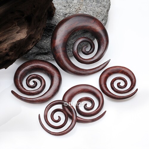 A Pair of Dark Tamarind Wood Spiral Hanger Plug Etsy