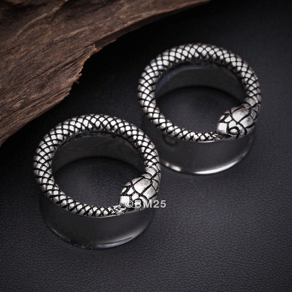 A Pair of Vicious Serpent Snake Ear Gauge Tunnel Plug-Steel