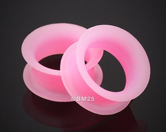 A Pair of Ultra Thin Flexible Silicone Ear Skin Double Flared Tunnel Plug-Pink