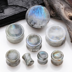 A Pair Of White Labradorite Concave Stone Double Flared Plug