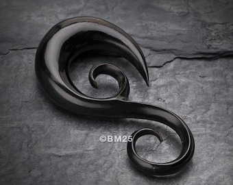 A Pair Of Chrysalis Swirl Organic Horn Ear Gauge Taper Hanger