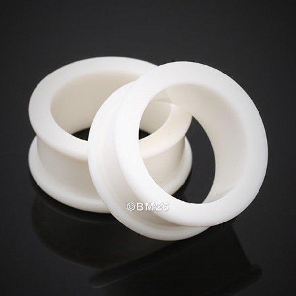 A Pair of Flexible Silicone Double Flared Ear Gauge Tunnel Plug-White