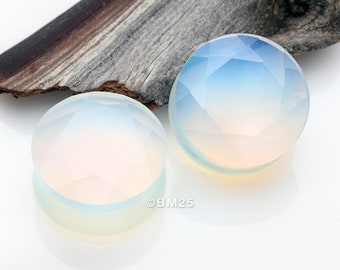 A Pair of Opalite Multi-Faceted Stone Double Flared Plug