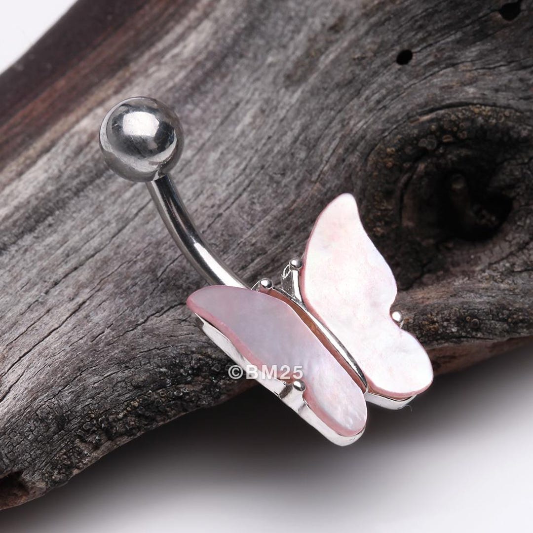 Iridescent Natural Shell Butterfly Belly Button Ring - Etsy