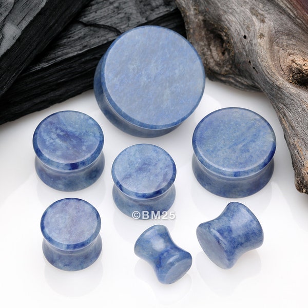 A Pair of Blue Aventurine Stone Double Flared Ear Gauge Plug