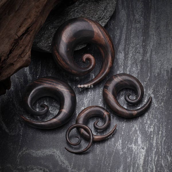 A Pair of Tiger Ebony Wood Spiral Hanger Plug