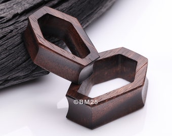 A Pair of Tiger Ebony Wood Casket Double Flared Tunnel Plug