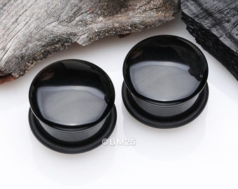 A Pair Of Black Agate Stone Single Flared Plug With O-Ring