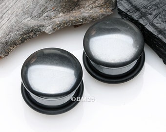 A Pair Of Hematite Stone Single Flared Plug With O-Ring