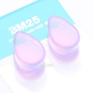 A Pair of Teardrop Lavender Translucent Glass Double Flared Ear Gauge Plug