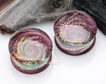 A Pair Of Black Galaxy Milky Way Glass Double Flared Plug