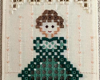 Signora vittoriana con ricamo hardanger