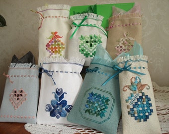 Mini Gift Bags in Hardanger Embroidery