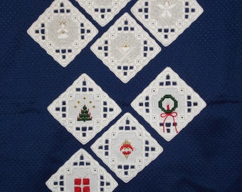 Christmas Ornaments in hardanger embroidery