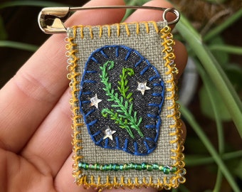 Embroidered Fern Pin Brooch