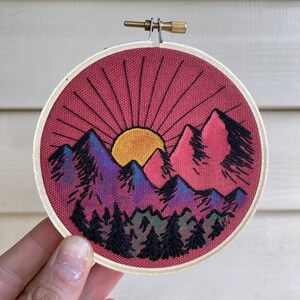 Mountain Sunrise Embroidery – 4” hoop