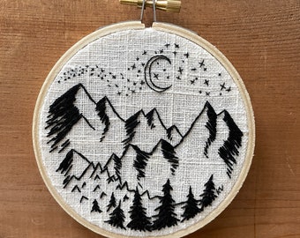 Hand Embroidered Mountain Art