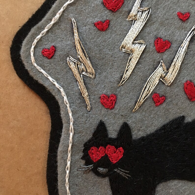 Lovestruck Black Cat handmade patch