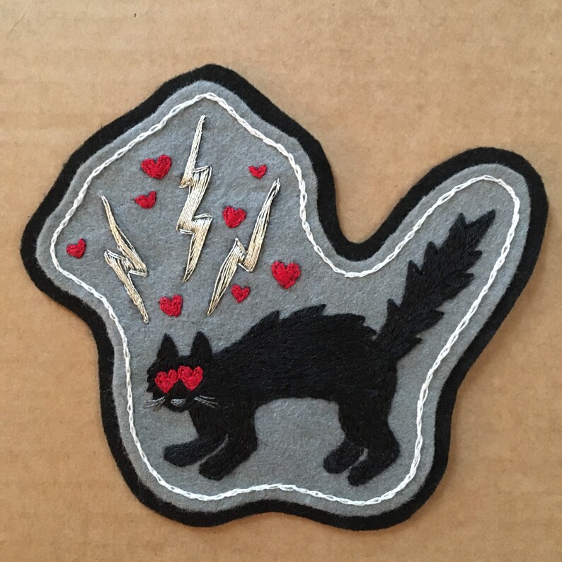 Lovestruck Black Cat handmade patch