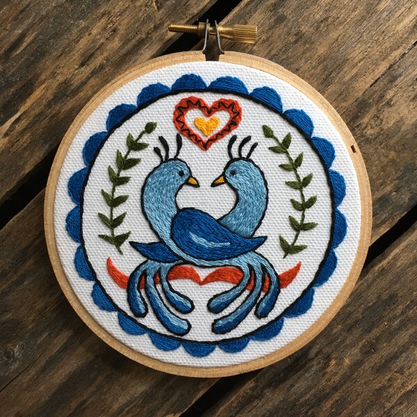 Love Birds Hex Sign Embroidery – PA Dutch hoop art