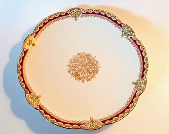 Antique Limoges France Superieur Plates Set of 4 Rare 1910s Arts and Crafts Motif Green Yellow Daisy on White Porcelain Dessert Plates
