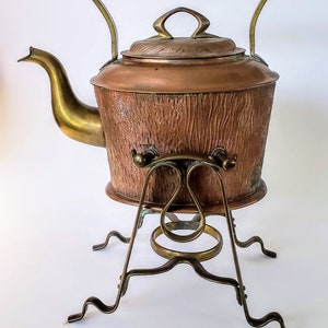 Spirit Kettle, Hammered Tinned Copper Kettle, Antique Tipping Kettle, Jugendstil Kettle, Bavaria Germany Kettle