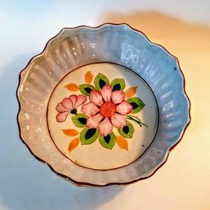 Seiei & Co, Lusterware, Lotus Shaped Bowl, Vintage Hand Painted Peach Blue Lusterware Bowl, Hand Painted Flowers Iridescent Lusterware