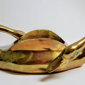 Double Swan Planter, Vintage Brass Flower Planter, Solid Brass Shallow Vase, Pair Of Swans, Vintage Brass Made In Korea 1960s