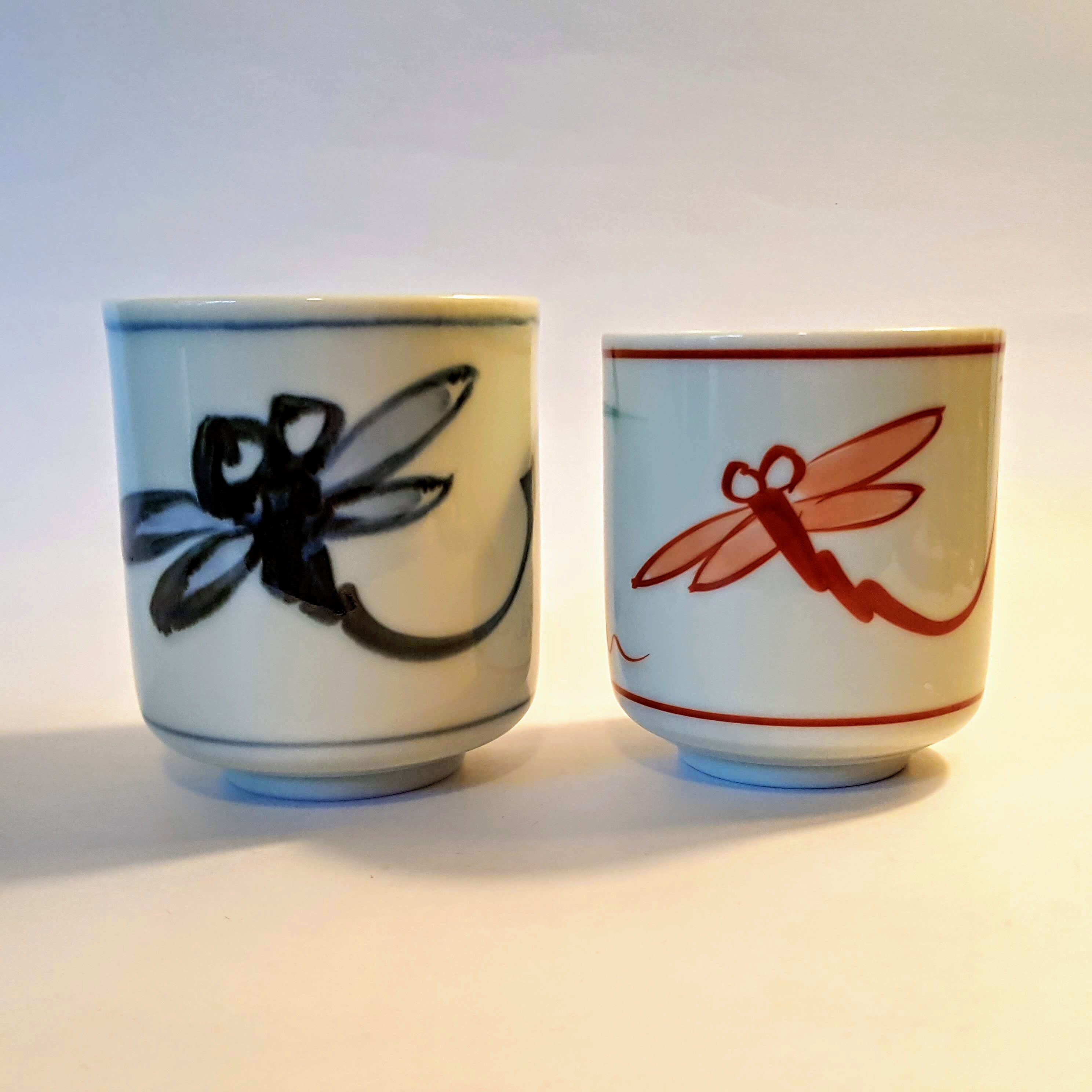 2 Japanese Dragonfly Tea Cups His and Hers Ceramic Porcelain Etsy