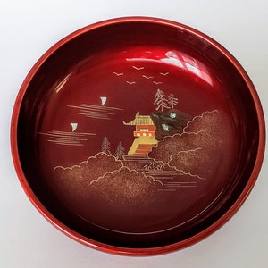 Japanese Bowl, Pigeon Blood Lacquerware Bowl, Vintage Hand Painted Japanese Bowl, Japanese Bowl MOP Inlay