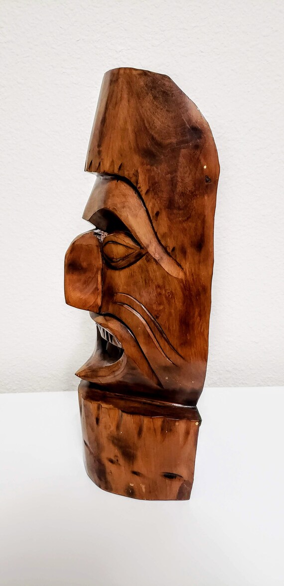 【木彫り】★一刀彫　イフガオマスク★ Maori Tiki, Hand Carved Mask, Polynesian Wood Sculpture