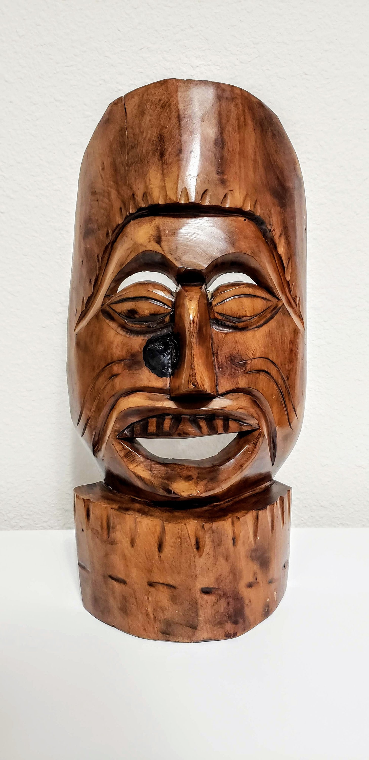 【木彫り】★一刀彫　イフガオマスク★ Maori Tiki, Hand Carved Mask, Polynesian Wood Sculpture