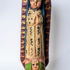 Our Lady Of Guadalupe, Vintage Santo, Rustic Primitive, Hand Carved Wood, Religious Effigy, La Virgen De Guadalupe
