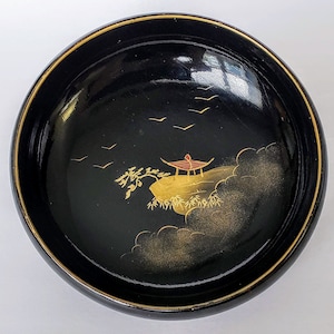 Japanese Bowl, Black Lacquerware Bowl, Hand Painted Japanese Bowl