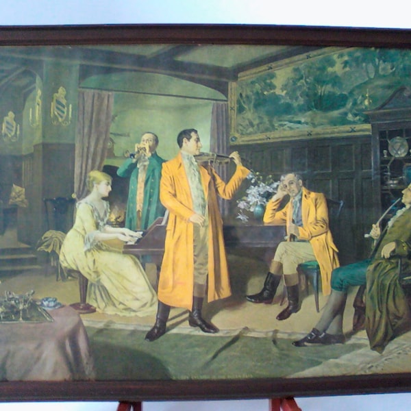 Tableau Vivant Print, Johan Alfred Mohlte, A Cozy Evening In The Olden Days, Antique Original Wood Frame, Living Picture