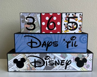Disney Vacation Countdown Blocks - Reusable Wooden Trip Sign