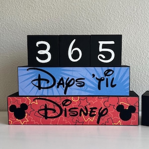 Disney Vacation Countdown Blocks - Days Until Disney Sign - Wooden Trip Countdown - Disney Room Decor- Reusable Travel Gift