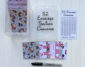 52 Week Savings Challenge, Disney Themed, Savings Challenge Box, Cash Envelopes, Savings Challenges