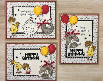 Handmade Chicken Happy Birthday Card Set - Stampin' Up! (Set of 3)