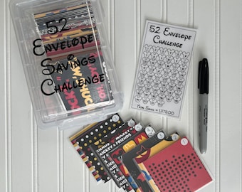 52 Envelope Challenge, 52 Week Savings Challenge, Disney Themed, Savings Challenge Box, Cash Envelopes