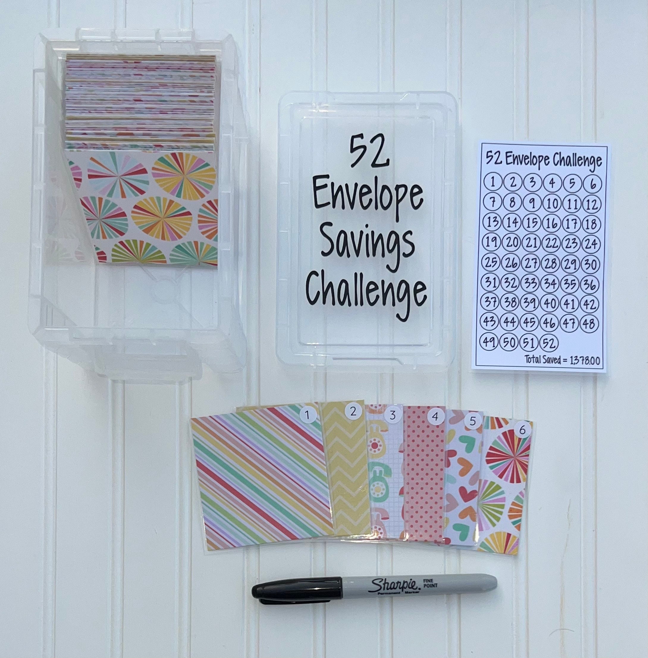 52 Envelope Savings Challenge box, 52 Week Savings Challenge, Savings Challenge Box, 52 Week Challenge, Cash Envelopes