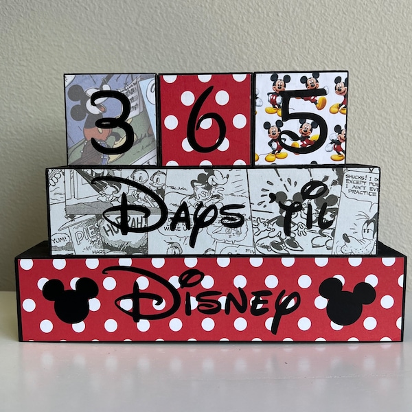 Disney vacation countdown blocks. With four number cubes, Days til and Disney base.