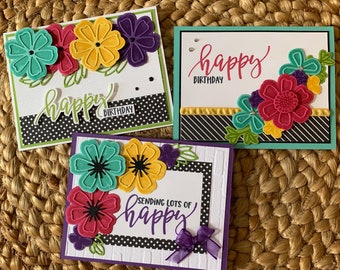Handmade Happy Birthday Card Kit, Stampin Up! COUNTRY FLORAL, Set of 4 ...